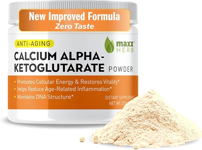 Maxx Herb Calcium AKG Pure Calcium Alpha - Ketoglutarate Powder (Ca-AKG) for Energy Vitality Mental Focus Clarity &amp DNA Structure Non-GMO &amp Gluten Free - 100 Gram Jar (67 Servings)
