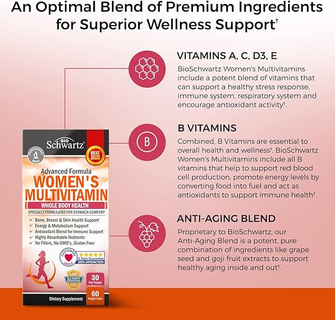 Daily Multivitamin for Women Capsules (1 Month Supply) Plus 65 Billion CFU Daily Probiotic Supplement (1 Month Supply)
