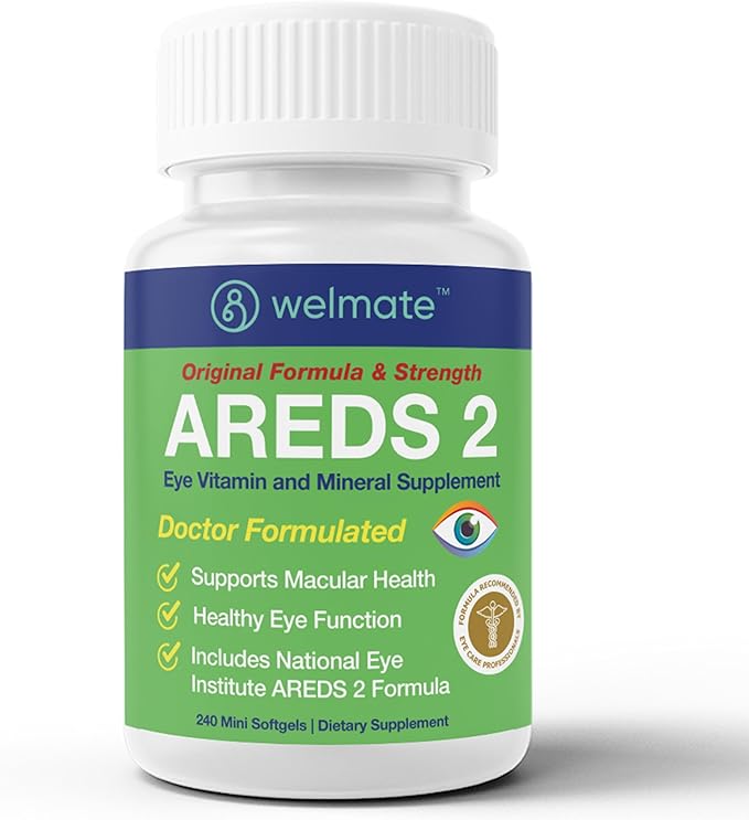 WELMATE AREDS 2 Eye Vitamins 240 Mini Softgels (4 Month Supply) - Lutein 5mg and Zeaxanthin 1mg with Vitamin C E Zinc - Gluten Free