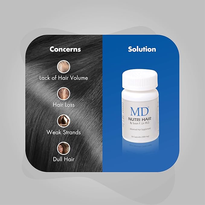 MD Nutri Hair Growth Supplement – Physician Formulated with Lilac Stem Cells Marine Collagen &amp Biotin – Supports Thicker Fuller Hair &amp Reduces Shedding – 30 Drug-Free Vegetable Capsules