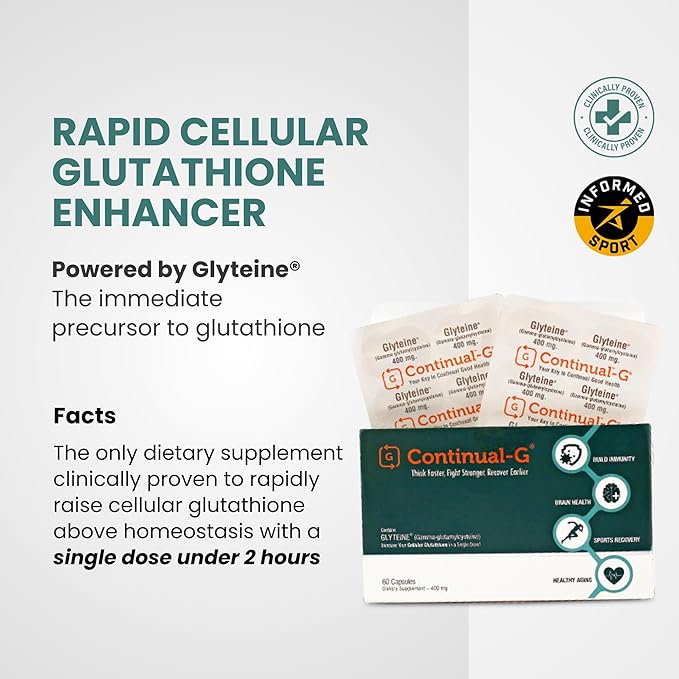 CONTINUAL - G Glyteine 400 mg Capsules | Cellular‑Enhancing Glutathione Supplement | Powerful Antioxidant Support | 30‑Day Supply (60 Capsules)