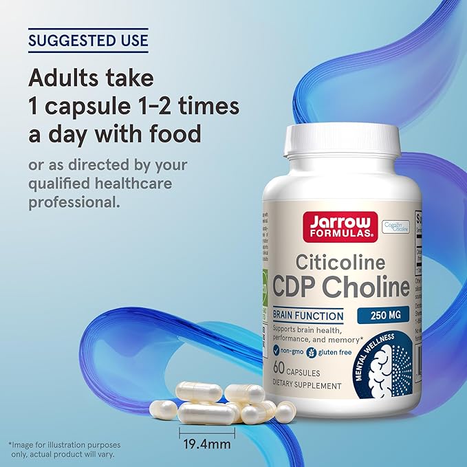 Jarrow Formulas Citicoline CDP 250 MG CDP Choline Supplements Support Brain Health Performance and Memory 60 Capsules Up to a 60 Day Supply