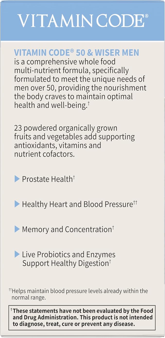Garden of Life Multivitamin for Men - Vitamin Code 50 &amp Wiser Men's Raw Whole Food Vitamin Supplement with Probiotics Vegetarian 240 Capsules(Pack of 2)