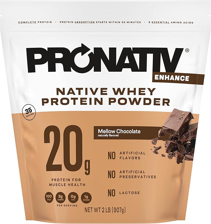 100% Whey Native Protein Powder Mellow Chocolate 2 lb Made from Farm Fresh Milk No Artificial Flavors or Preservatives for Muscle Health and Recovery Lactose Free