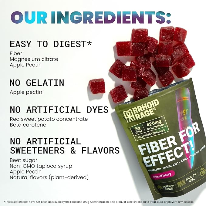 Fiber Extra Strength Gummies with Magnesium Citrate – Extra Strength Gut &amp Digestive Support – Mixed Berry Flavor – Daily Wellness Supplement – 60 Gummies (2)