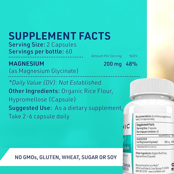 Relaxity Magnesium Glycinate Chelate Supplement High Absorption Muscle Cramps Bone Health Sleep Support Clean NonGMO 120 Vegetarian Capsules 200mg