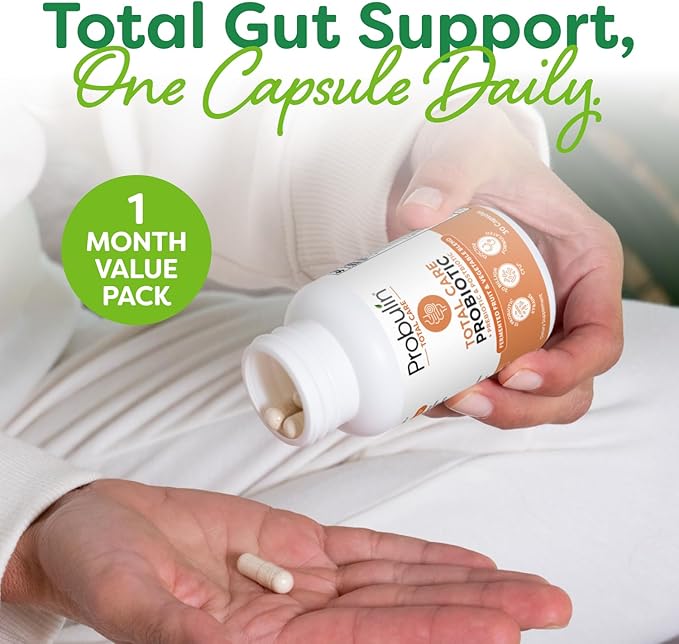 Probulin Total Care Probiotic Supplement Daily Gut Digestive and Immune Health Probiotics Capsules for Men and Women 20 Billion CFU Vegan 30 Count Bottle