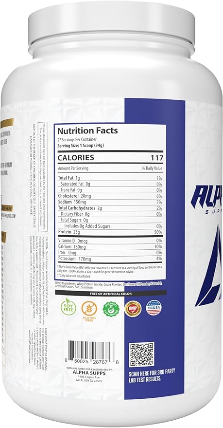 Alpha Supps ISO Low Carb 100% Whey Protein Isolate Powder 25 Grams Per Serving Helps Support Muscle Growth Low Sugar and Gluten Free (Chocolate Cake 2 lb)