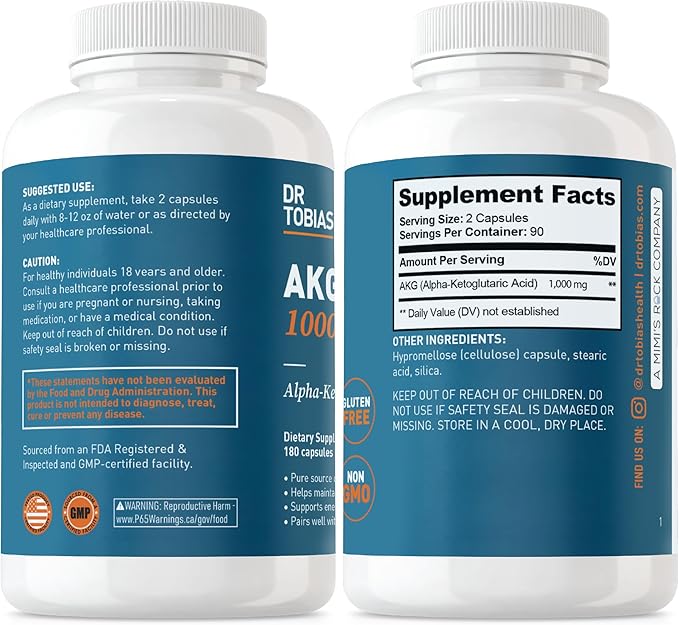 Dr. Tobias AKG Supplement &amp Vegan Omega 3 Algae Oil Support Cellular Energy &amp Overall Health with AKG EPA &amp DHA Vegan Gluten-Free Non-GMO