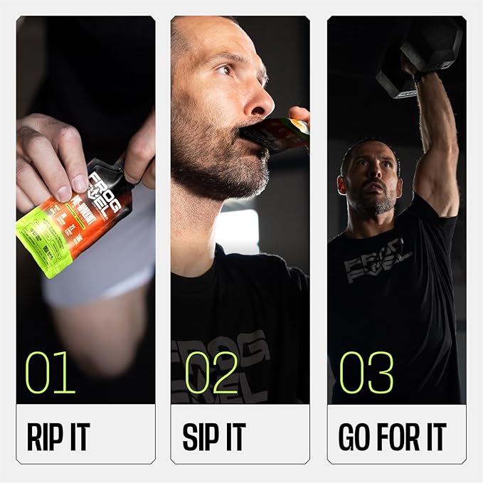 Frog Fuel Ultra Energy Gel &amp Energized Pre Workout Shot with 120mg Caffeine 1500mg Beta Alanine Electrolytes 8g Protein Nano-Hydrolyzed Grass Fed Collagen 10g Carbs Berry 1.2 oz Packets 24 P