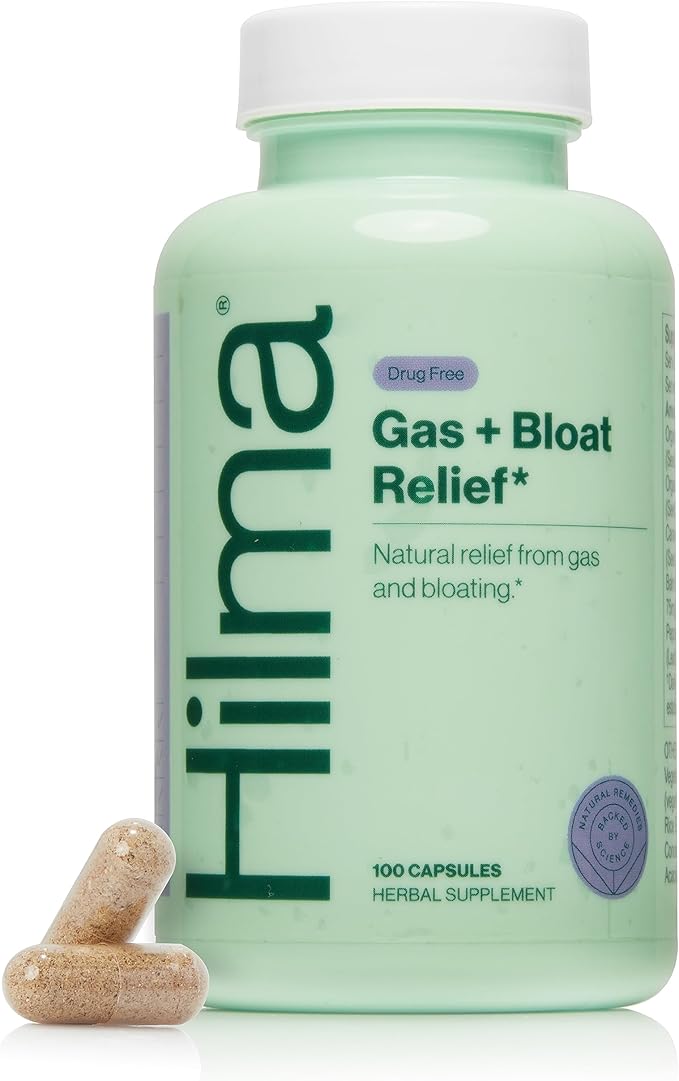 Hilma Natural Gas and Bloating Relief with Lemon Balm Fennel &amp Peppermint Leaf Doctor Formulated with Organic Ingredients 100 Vegan Capsules