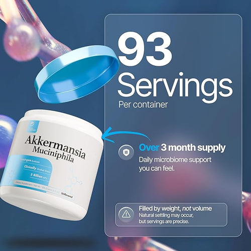 Akkermansia Powder | 5 Billion AFU per Scoop 93 Servings | Akkermansia Muciniphila with Prebiotic Fiber | Gut Health Microbiome &amp Metabolic Support Unflavored (93 Servings)