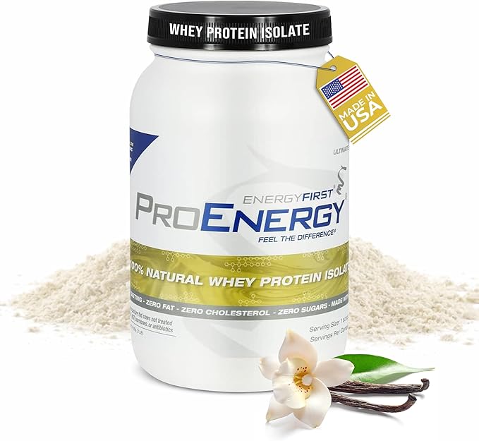 EnergyFirst Vanilla Whey Protein Isolate - Grass Pasture Fed Zero Lactose Gluten-Free All-Natural Sugar-Free Shake for Keto &amp Recovery 2lb