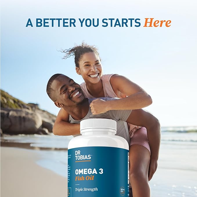 Dr. Tobias Omega 3 Fish Oil 2000mg Triple Strength with 800mg EPA 600mg DHA Per Serving | Fish Oil Omega 3 Supplements for Heart Brain &amp Immune Support - 90 Softgels (45 Servings)