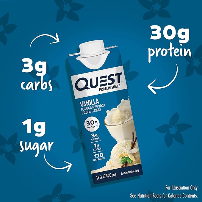 Quest Vanilla Protein Shake High Protein Low Carb Gluten Free Keto Friendly 11 Fl.Oz 4 Count (Pack of 3) &amp Quest Nutrition Protein Chips Variety Pack (BBQ Cheddar &amp Sour Cream Sour Cre