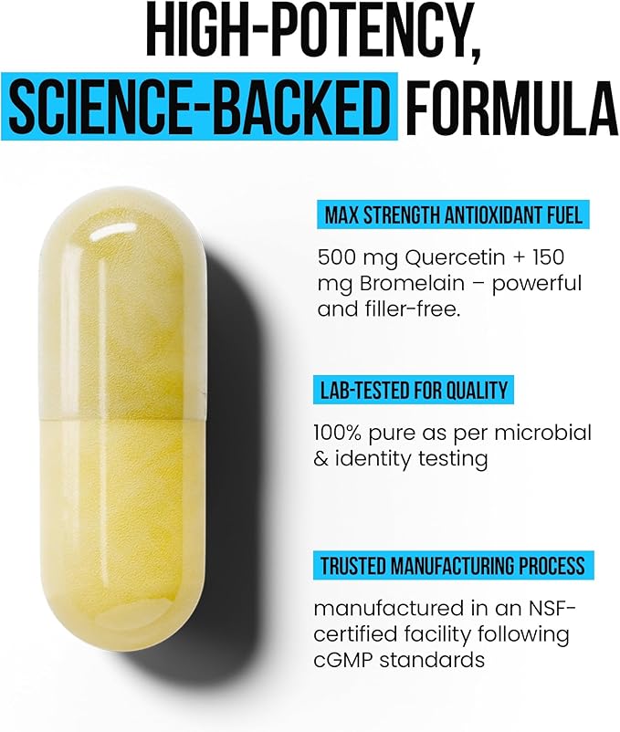 Quercetin with Bromelain 500mg Capsules Supports Immune Response Joint Comfort &amp Overall Wellness - Vitamin C Zinc 50mg &amp Vitamin D3 5000 IU - Immunity Health Pills