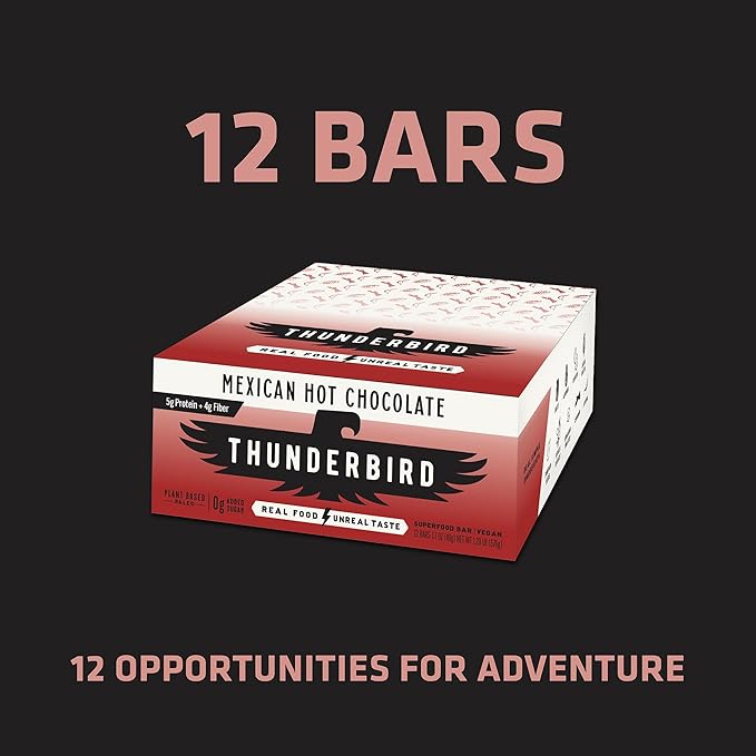 Thunderbird Bars Energy Snack Gluten-Free with Protein Healthy Real Food Vegan Paleo Non-GMO No Added Sugar Mexican Hot Chocolate Flavor (12 Count 1.7 oz. Bars)