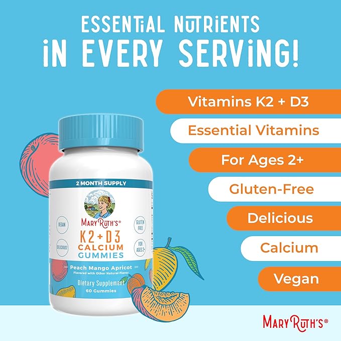 MaryRuth's Vitamin K2+D3 Gummies (Peach Mango &amp Apricot) &amp USDA Organic Probiotic Drops | Clean Label Project Verified® | Vitamins for Joint Support &amp Overall Health | Vegan Non-GMO Glu