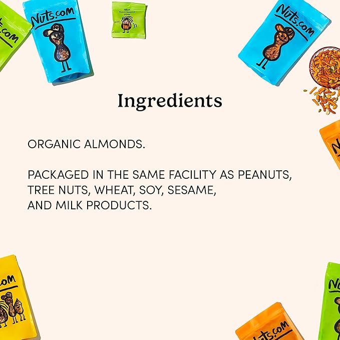 Nuts.com – Organic Almonds (Raw No Shell) – 2 Lb Bag Healthy Snack for Adults &amp Kids Delicious Nutty Flavor – High Protein &amp Keto Friendly Food – Vegan Gluten-Free &amp Kosher Pareve