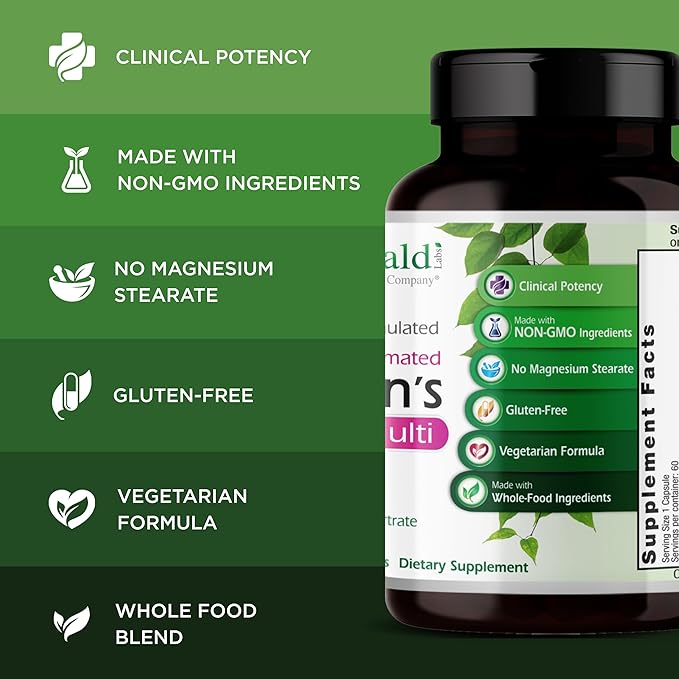 EMERALD LABS Women's 1-Daily Multi - Multivitamin for Women - Includes Calcium Zinc Vitamin B &amp More - Bone &amp Immune Support Supplement* - Gluten-Free - 60 Vegetable Capsules