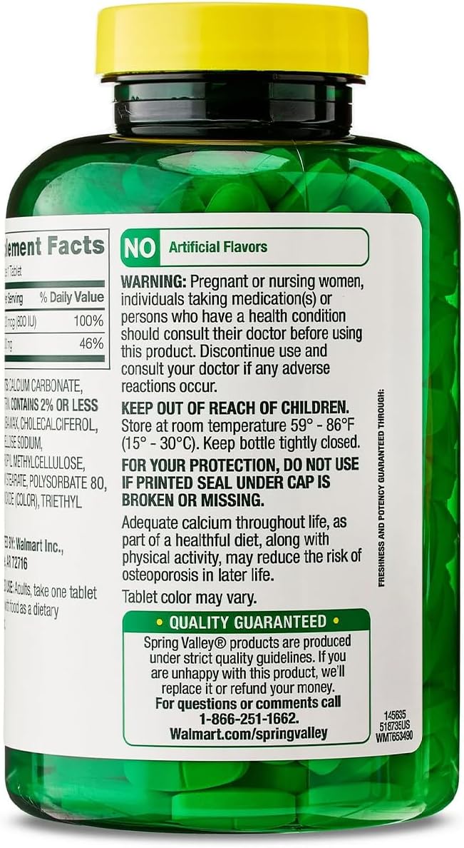 Spring - Valley Calcium 600 mg + Vitamin D3 20 mcg - 250 Count with Weekly Pill Organizer Bone Health Dietary Supplement Tablets