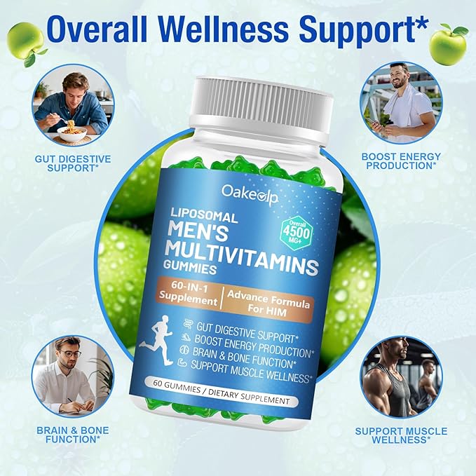 2 Pack Overall 4500MG+ Liposomal Men's Multivitamin 60-IN-1 Gummy300B Probiotics Algal DHA CoQ10Turmeric &amp Herbal Blends120+ Nutrientsfor Immune EnergyProstateHeart and Digestive Wellness