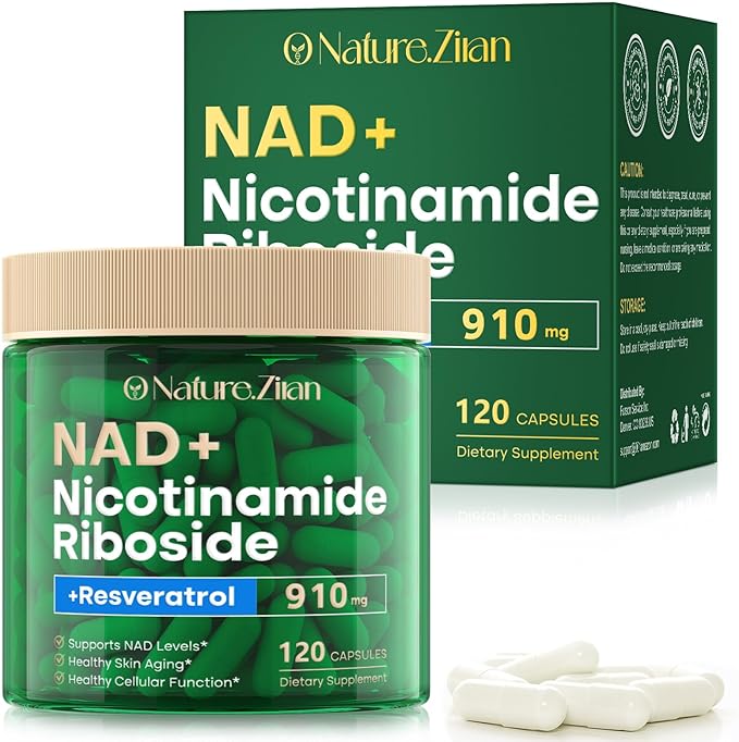 NAD Supplement NAD Nicotinamide Riboside 910 Mg for Men and Women Liposomal Nicotinamide Riboside Resveratrol for Anti-Aging Energy Focus Boost NAD+ - 120 Capsules