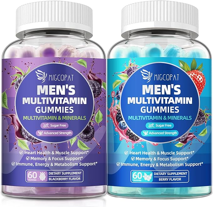 Multivitamin for Men Gummies Bundle (2 Pack) Sugar-Free Omega-3 Probiotics Vitamins A–E &amp B Berry &amp BlackBerry Flavor