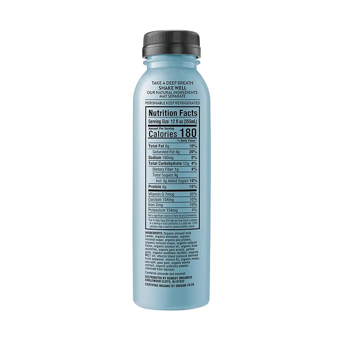 Remedy Organics Blue Essentials 12-Pack | Plant Based 8g Protein Shakes Ready to Drink | USDA Organic Gluten Free Dairy Free Soy Free