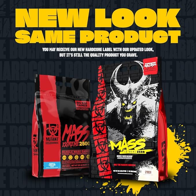 Mutant Mass Extreme 2500 Gainer - Whey Protein Powder with 3-Source Whey Protein Blend &amp Whole Food Carbs - High Calorie Mass Gainer for Muscle Building &amp Weight Gain - Cookies &amp Cream 12