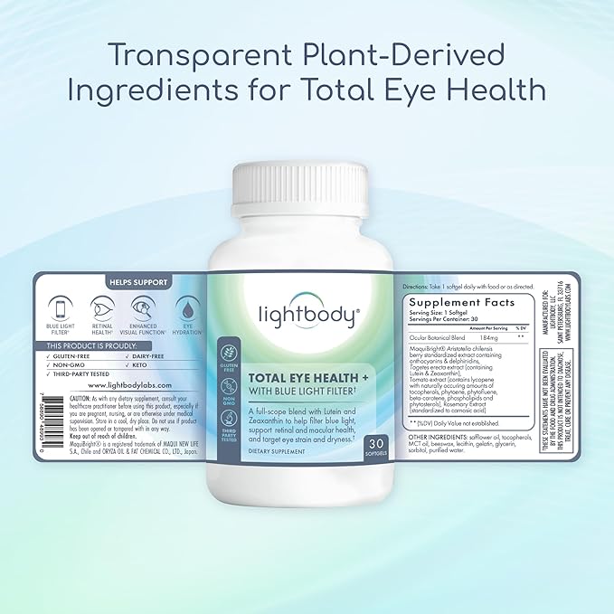Total Eye Health+ – Lutein and Zeaxanthin Eye Supplements with Plant Extracts for Visual Wellness &amp Daily Comfort – Non-GMO Eye Vitamins for Adults (30 Softgels)