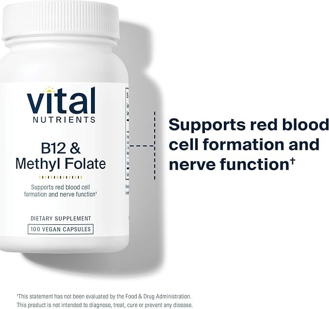 Vital Nutrients Vitamin B12 &amp Methyl Folate - Vegan Methylated Folate &amp B12 Supplement - 5-MTHF Plus B12 Supports Nervous System &amp Metabolism* - Gluten Dairy Soy Free - 100 Capsules