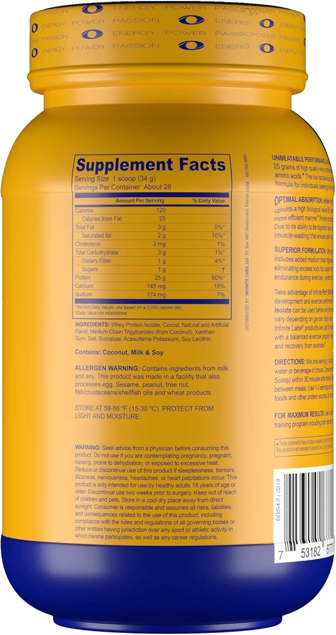 Infinite PRO 100% WHEY Isolate 2LB | Optimal Absorption Protein Powder Supports Muscle Building | Chocolate Flavor | Gluten Free Workout Supplement