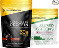 Transformation Chocolate Premium Protein Powder + Super Greens Immune Boosting Combo Pack- Energy Gut Health Detox &amp Diet Support- 30g Multi-Protein Superblend &amp 1 Full Serving Vitamins &amp