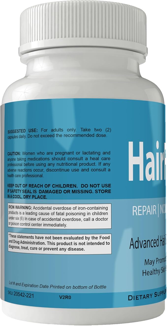 Hairfortin Advanced Hair Growth Vitamins and Minerals - Extra Strength Formula for Hair Skin and Nails with Biotin - Gluten Free 60 Capsules