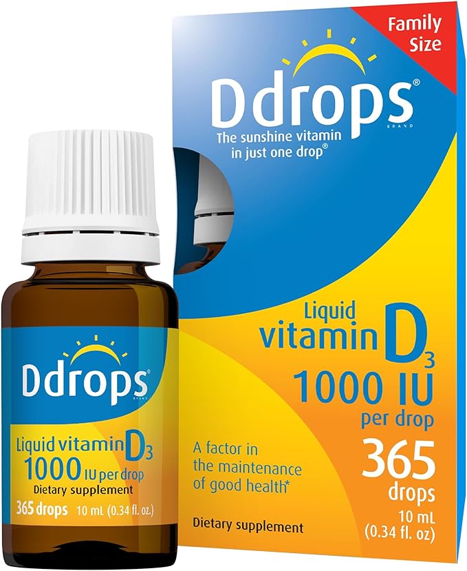 Ddrops Adults 1000IU 365 Drops - Liquid Vitamin D3 Supplement Supporting Strong Bones &amp Immune System