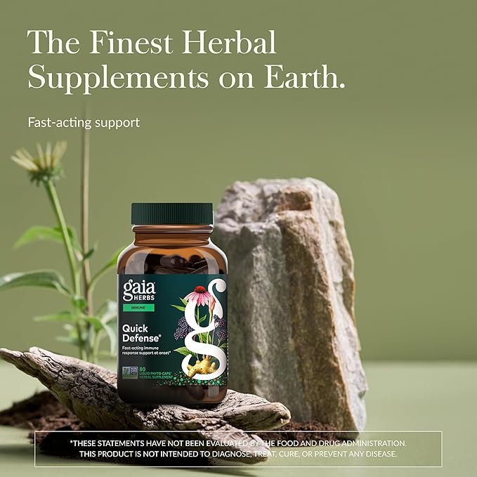 Gaia Herbs Quick Defense - Fast-Acting Immune Support Supplement* - Echinacea Black Elderberry Ginger &amp Andrographis - 80 Vegan Liquid Phyto-Caps (40 Servings)