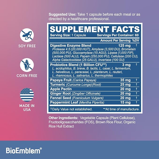 BioEmblem Probiotics for Women &amp Men – 55 Billion CFU with Prebiotics Postbiotics &amp Digestive Enzymes - 10 Enzymes