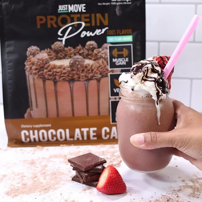 Just Move Protein - Chocolate Cake - Vegan (Plant Based) Organic Dairy Free Soy Free Gluten Free Keto Peanut Free 20g Protein Low Carb Non GMO (15 Servings)