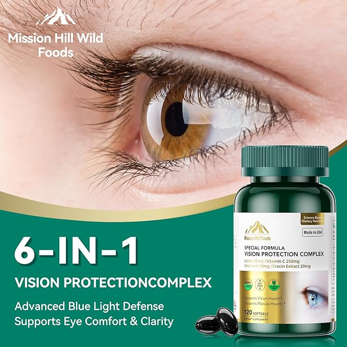 Lutein 20mg with Zeaxanthin Supplement | 6 in 1 Vision Protection Complex for Eye Health Macular &amp Blue Light Support | 120 Softgels - 4 Month Supply | Non-GMO Gluten Free