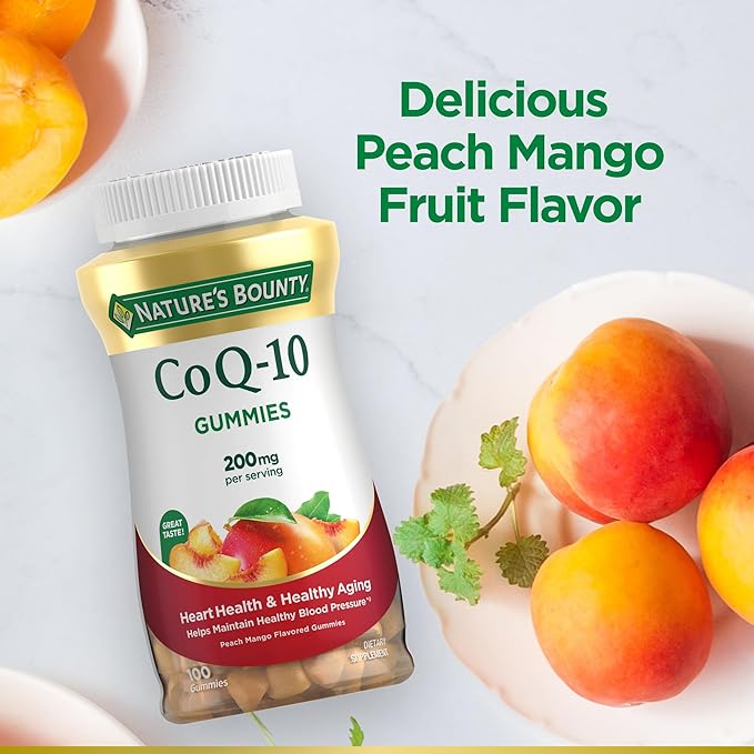 Nature's Bounty CoQ10 Gummies Supports Heart Health CoQ10 200mg Peach Mango Flavor 100 Coun (Pack of 2)