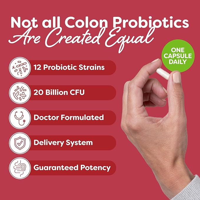 Probulin Colon Support Probiotic Supplement Daily Gut Digestive and Immune Health Probiotics Capsules for Men and Women 20 Billion CFU Vegan 30 Count Bottle