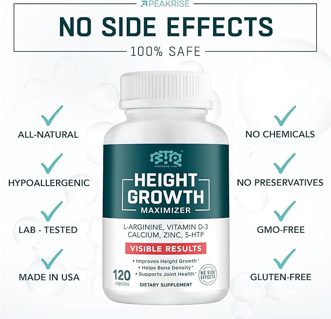 Height Growth Maximizer Calcium Vitamin D3 and Zinc Blend Pills Bone Growth Supplement for Kids and Teens Bone Strength Density Support GMO-Free Gluten-Free Made in USA 120 Caps