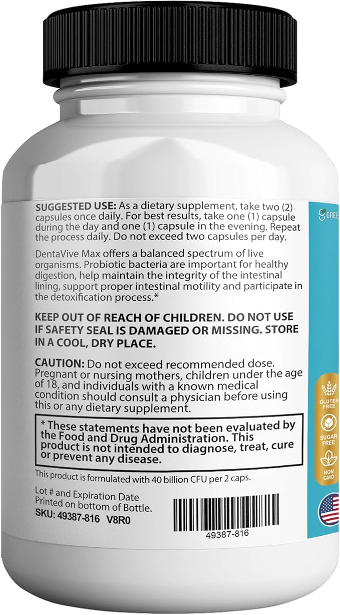 DentaVive Max Probiotic Supplement 40 Billion CFU 60 Capsules Premium Oral Health Support for Teeth Gums Digestive Health (1)