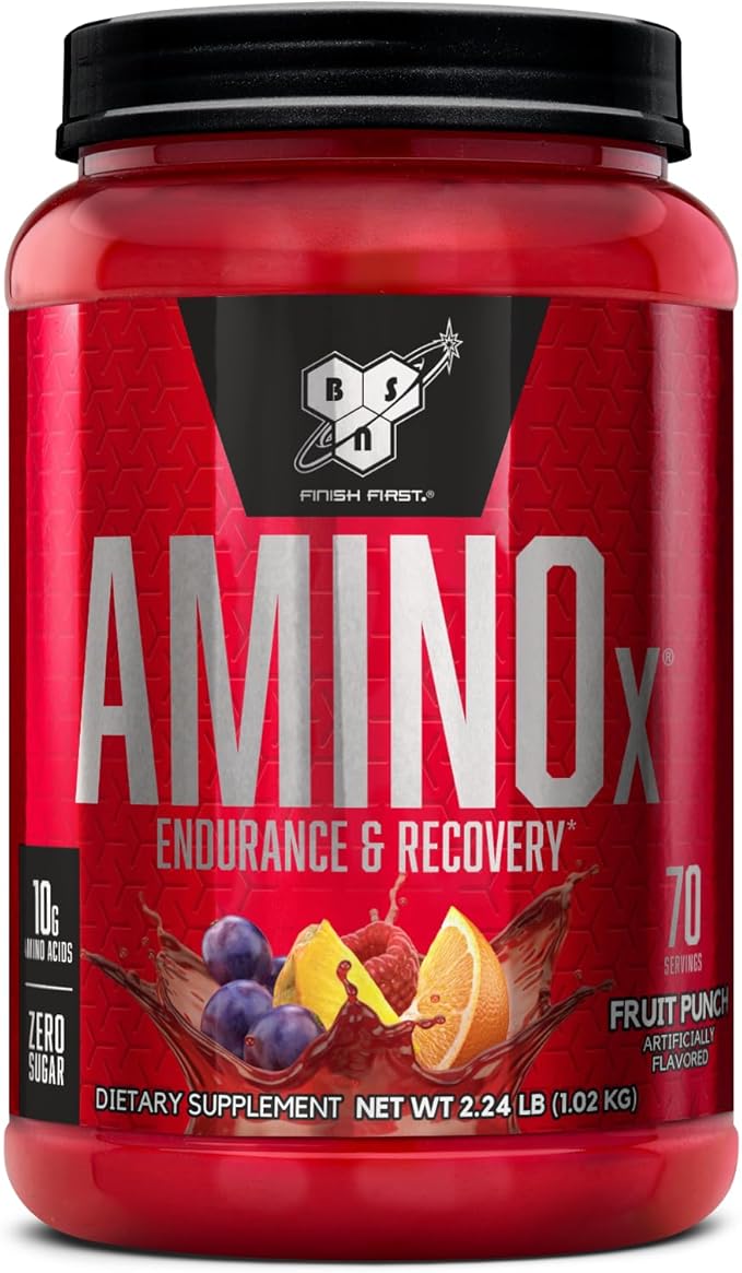 BSN Amino X Muscle Recovery &amp Endurance Powder BCAAs 10 Grams of Amino Acids Keto Friendly Caffeine-Free Support Endurance Zero Sugar Fruit Punch 70 servings 35.84 Ounce (Packaging May Va