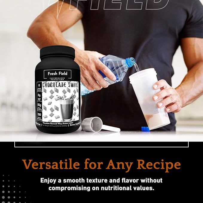 Fresh Field Chocolate Protein Powder - 25g Whey Protein Isolate Gluten-Free &amp Soy-Free Sugar-Free 30 Servings - Natural Whey Protein Powder for Workout Fitness &amp Nutrition Shakes - 2.36 lb