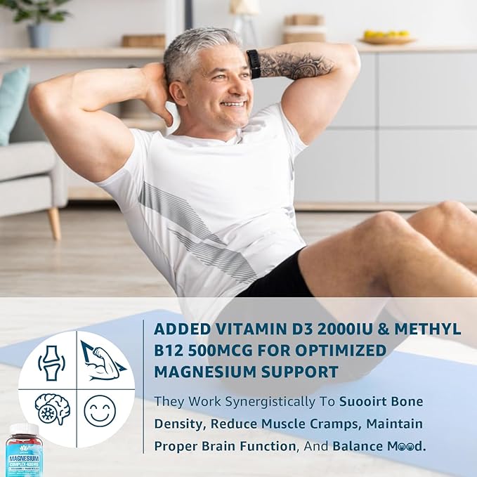 Magnesium Complex Gummies for Women Men 400mg 8 Forms of Magnesium Glycinate Citrate Malate - Sugar Free Calm Magnesium Gummies Supplement with Magnesium Ashwagandha D3 B12 for RelaxVegan120Cts