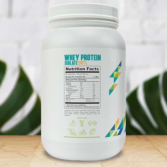 Chocolate Whey Protein Isolate Powder – Low Carb Supplement for Men &amp Women - Support Muscle Growth Nutrition Fitness &amp Weight Management - Filler &amp GMO Free 25 g 30 Servings