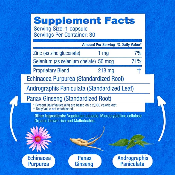 HybridCR Rapid Immunity Supplement | Zinc Echinacea Andrographis Ginseng Selenium Gluten-Free &amp Non-GMO | 5-in-1 Immune Support Supplement | Pharmacist Formulated 2 Month Supply (60 Veggie Ca