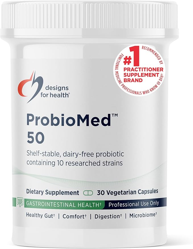 Designs for Health ProbioMed 50 - Probiotics for Digestive Health - 10 Strains with Lactobacillus acidophilus Probiotic + Lactobacillus rhamnosus - Gut Health + Immune Support Supplement (30 Caps)